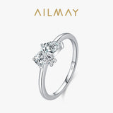 Fabulous Silver Geometric Design Sparkling Pear Cut AAAA Lab Created Diamond Rings