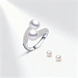 Double white pink purple black Freshwater Pearl AAA Zircon Diamonds Silver Rings