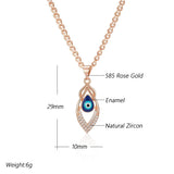 14K Gold Filled Personality Blue Enamel Eye Geometric AAA Zircon Diamonds Necklace