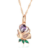 14K Gold Filled Vintage Purple AAA Zircon Diamonds Flower  High Quality Pendant Necklace