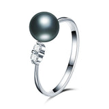 8-9mm Round Freshwater Cultured Pearl Crystal AAA Zircon Diamonds Silver Rings