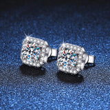 925 Sterling Silver D Colour VVS1 Moissanite Diamonds Square Halo Stud Earrings