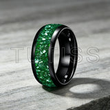 Green Crystal Stone Inlay 10mm Large Size Gold Colour Tungsten Carbide Rings