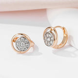 Cute Rolled Rose Gold of 14-Karat Purity AAA Zircon Diamonds Paved Stud Earrings For Women