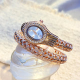 Snake Head Embellished Crystals Hollow-Out Woven Steel Bracelet Women's Watch