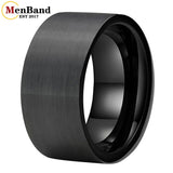 Flat Band And Brushed Finish 10MM 12MM Large Men Black Tungsten Ring Comfort Fit