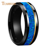 Blue Opal Gold Foil Inlay Domed Polished 6/8mm Tungsten Men Women Wedding Rings