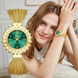 Elegant Temperament Fashion Rhinestone decorated dial Mesh wristband design Women's Quartz Watches