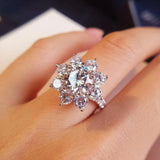 18K White Gold Plated 925 Sterling Silver 2 Carat Sunflower Moissanite Diamonds Engagement Weddings Rings For Women