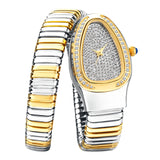Amazing Luxury Zircon Diamond Dial Stainless Steel Quartz Wristwatch Fashion Snake Watch for WomenLady Dress Jewelry