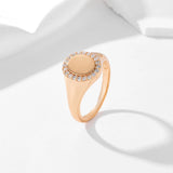 Vintage Glossy 14K Rolled Gold AAA Zircon Crystal Round Stamp Ring Fine Jewellery