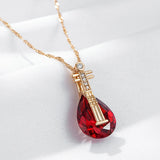 Luxury 14K Rolled Rose Gold Red AAA Zircon Crystal and Diamonds Necklace For Women - Vintage Style Jewellery