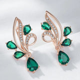 14 Karat Gold Filled Luxury Emerald Green AAA Zircon Diamonds Long Drop Earrings For Women