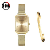 Super Elegant Rectangle Ultrathin Nordic Style Quartz Movement Fashion Stainless Steel Mesh Bracelet Ladies Watches