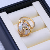 Vine Leaf Design Big Baroque White Blue Pearl Silver Gold Color Rings