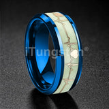 Polished Bevel Edges Electrocardiogram Luminous Glow Inlay Tungsten Carbide Rings