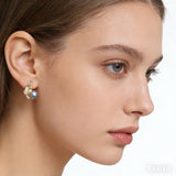 Feather Branch Real Multicolour Pearls AAA Zircon Diamonds Silver Stud Earrings