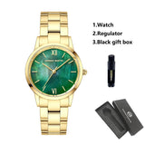 NEW Elegant Quartz Pearl Oyster Jade Stone White Shell Waterproof Ladies Full Stainless Steel Classic Wrist Watches