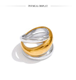 18K Gold Plated New Stainless Steel Layered Geometric Cast Statement Attractive Ring