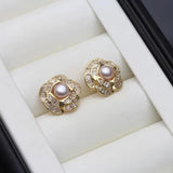 Dainty Small Freshwater Pearl AAA Zircon Diamonds Stud 925 Silver Earrings