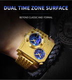 Golden Top Brand Luxury Men's Watches - Stainless Steel Quartz Clock Two Time Zone Unique Wristwatches - The Jewellery Supermarket