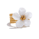 18K Gold Plated Natural Shell Flower Fashion Stainless Steel Stylish Exquisite Ring