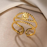 New in Stainless Steel Rings For Women Girls - Butterfly Heart Round 18K Gold Colour Minimalist Cute Oval Rings - The Jewellery Supermarket