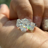 3 Stones 3/6cttw Oval Cut VVS1 D Colour Moissanite Diamonds Engagement Silver Ring