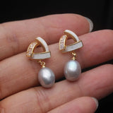 Amazing Real white, pink, purple Pearl AAA Zircon Diamonds Silver Earrings