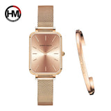 Super Elegant Rectangle Ultrathin Nordic Style Quartz Movement Fashion Stainless Steel Mesh Bracelet Ladies Watches
