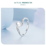 Geometric Silver Quality Shell Pearl Pave Setting AAA Zircon Diamonds Ring