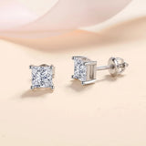 Dazzling 0.3~3.0ct Princess Cut Moissanite Diamonds 925 Silver Stud Earrings