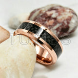 Black Carbon Fiber Inlay Beveled Edge Polished Multicolor Tungsten Carbide Rings