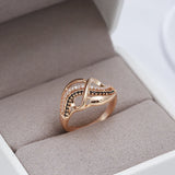 High Quality Rolled 14K Rose Gold Fine Jewellery Black, White AAA Zircon Diamonds Geometric Lines Cross Waves Ring