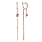 14 Karat Gold Filled Red AAA Zircon Crystals Long Tassel Elegant Dangle Earrings
