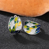 New Party Leaf Design Handmade Enamel Hoop Earrings