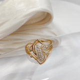 Unique Splendid 14K Rolled Rose Gold Curve Micro Wax Inlay AAA Zircon Diamonds Ring - Fine Fashion Jewellery