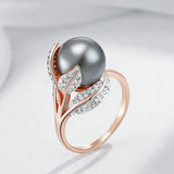 14 Karat Rolled Gold Big Grey Pearl AAA Zircon Diamonds  Luxury Women's Rings