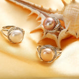 925 Sterling Silver Big White/pink/purple Real Pearl AAA Zircon Diamonds Rings
