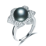 Multicolour Freshwater Pearl AAA Zircon Diamonds Flower Design Silver Rings