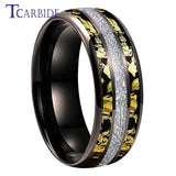 Bright Meteorite Gold Foil Inlay 8MM 18k Gold Colour Tungsten Carbide Wedding Rings