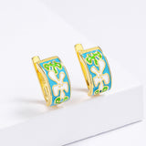 Green White Handmade Enamel 925 Stamp Irregular Pattern Women's Earrings