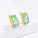 Green White Handmade Enamel 925 Stamp Irregular Pattern Women's Earrings