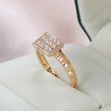 14K Filled Gold Full Inlay AAA Zircon Diamonds Rectangle Base Irregular Wave Circle Rings