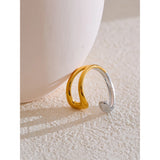 18K Gold Plated Stainless Steel Geometric Hollow Adjustable Double Colour Geometric Ring
