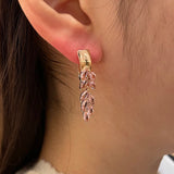 14 Karat Filled Gold Vintage Pink AAA Zircon Crystals Leaf Luxury Dangle Earrings For Women