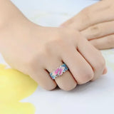 Exquisite Pink Blue Enamel Handmade Butterfly Vintage 925 Silver Ring