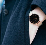 New Simple Elegant Rose Gold Tone Stainless Steel Women Bracelet Watch - Quartz Movement Steel Mesh Watches