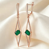 14 Karat Gold Filled Square Green AAA Zircon Diamonds Long Drop Earrings Fine Jewellery