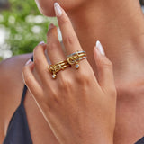 Fashion Stainless Steel 18K Gold Colour Plated Plain Zirconia Multi Ring
